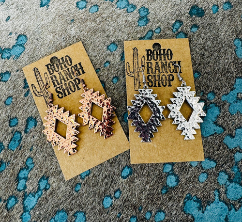 Hammered Textured Aztec Dangle Earrings