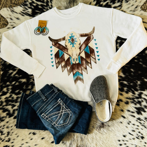 Kay Cow Skull Aztec Sweatwhirts