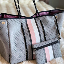 Load image into Gallery viewer, Beach Bag - Grey w/ Pink &amp; White Center Stripe