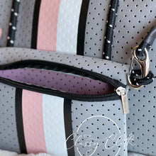 Load image into Gallery viewer, Beach Bag - Grey w/ Pink &amp; White Center Stripe