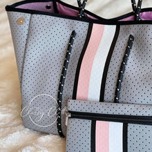 Load image into Gallery viewer, Beach Bag - Grey w/ Pink &amp; White Center Stripe