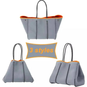 Beach Bag - Grey w/ Pink & White Center Stripe