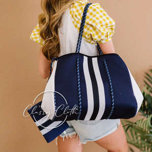 Beach Bag - Navy w/ Navy & White Stripe Lining