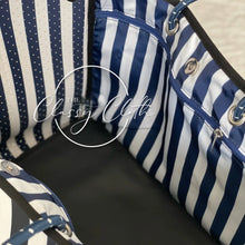 Load image into Gallery viewer, Beach Bag - Navy w/ Navy &amp; White Stripe Lining