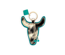 Load image into Gallery viewer, BUFFALO HEAD HAIR-ON HIDE KEY FOB IN TURQUOISE