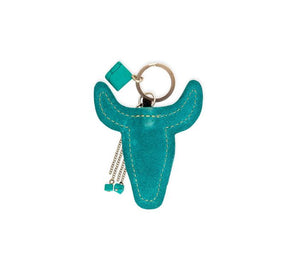 BUFFALO HEAD HAIR-ON HIDE KEY FOB IN TURQUOISE