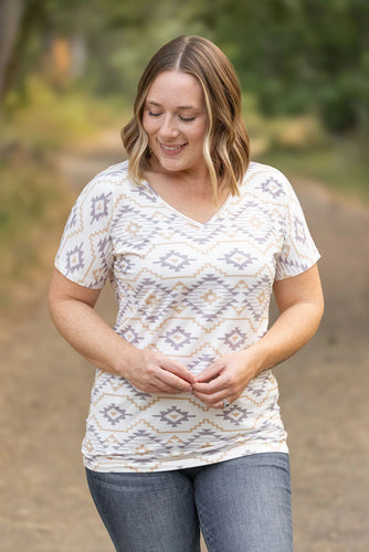 Chloe Cozy Tee - Purple and White Geometric