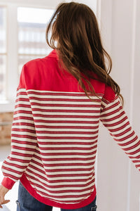 Calen Striped Collared V-Neck Top