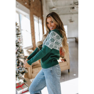 Snowflake Dotted Round Neck Sweater