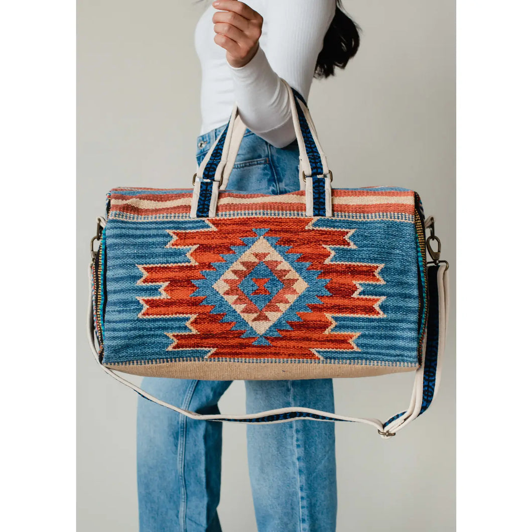 Blue paisley Aztec Duffel