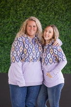 Load image into Gallery viewer, Hailey Pullover Hoodie - Lavender and Dark Geometric