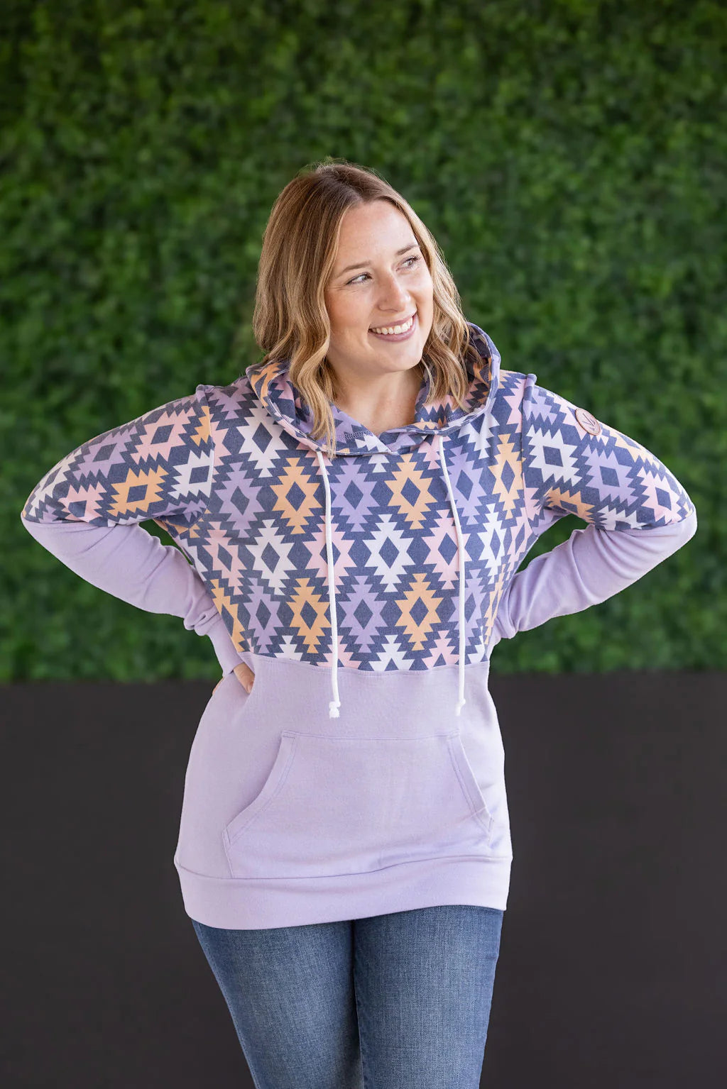 Hailey Pullover Hoodie - Lavender and Dark Geometric