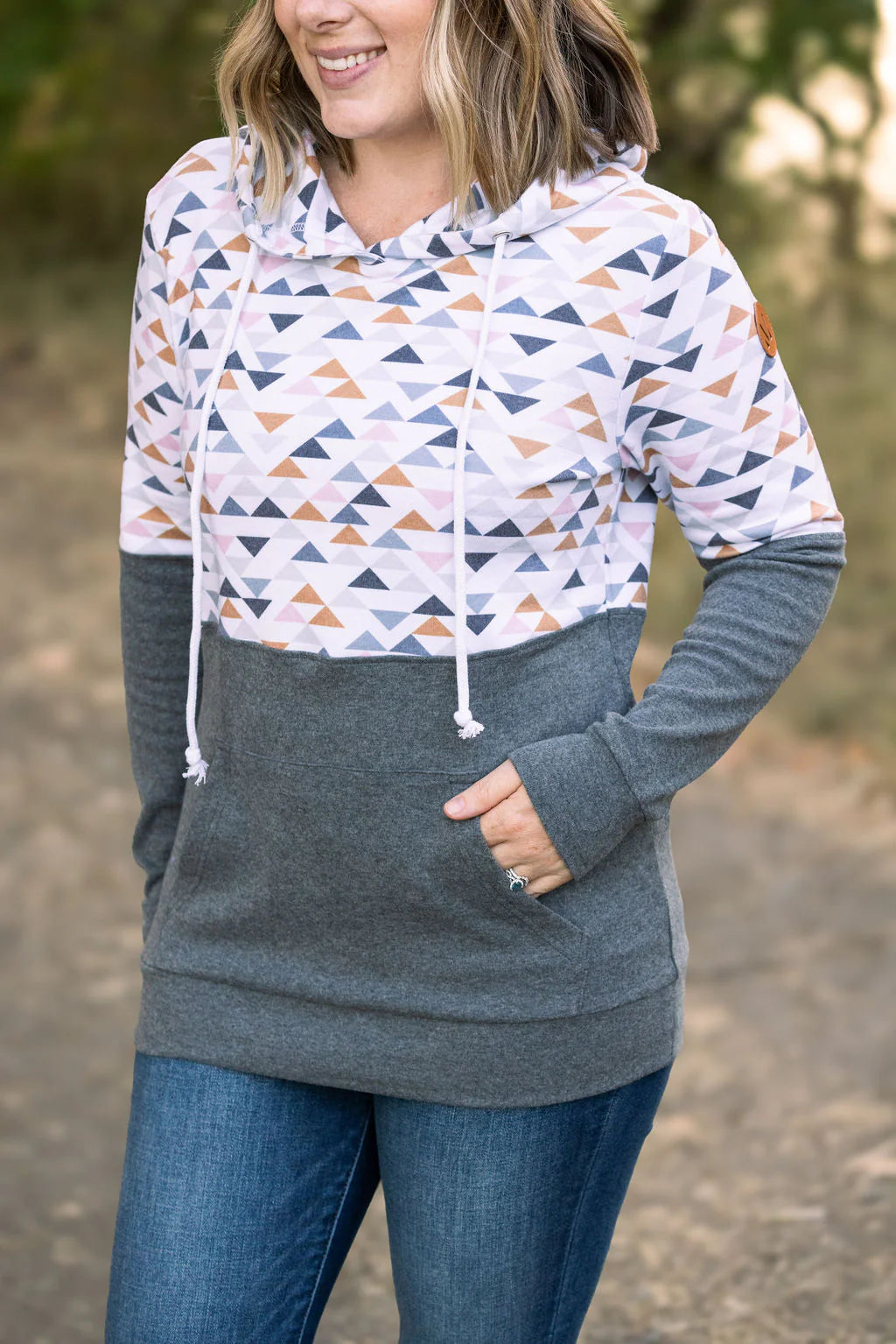 Hailey Pullover Hoodie - Geometric and Charcoal