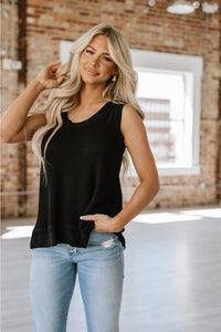 Lancey Waffle Knit Tank Top in Black